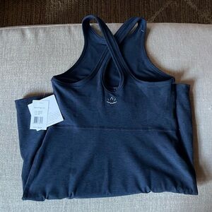 BEYOND YOGA Cross Back Spacedye Under Lock Key Dress Built In Bra Blue